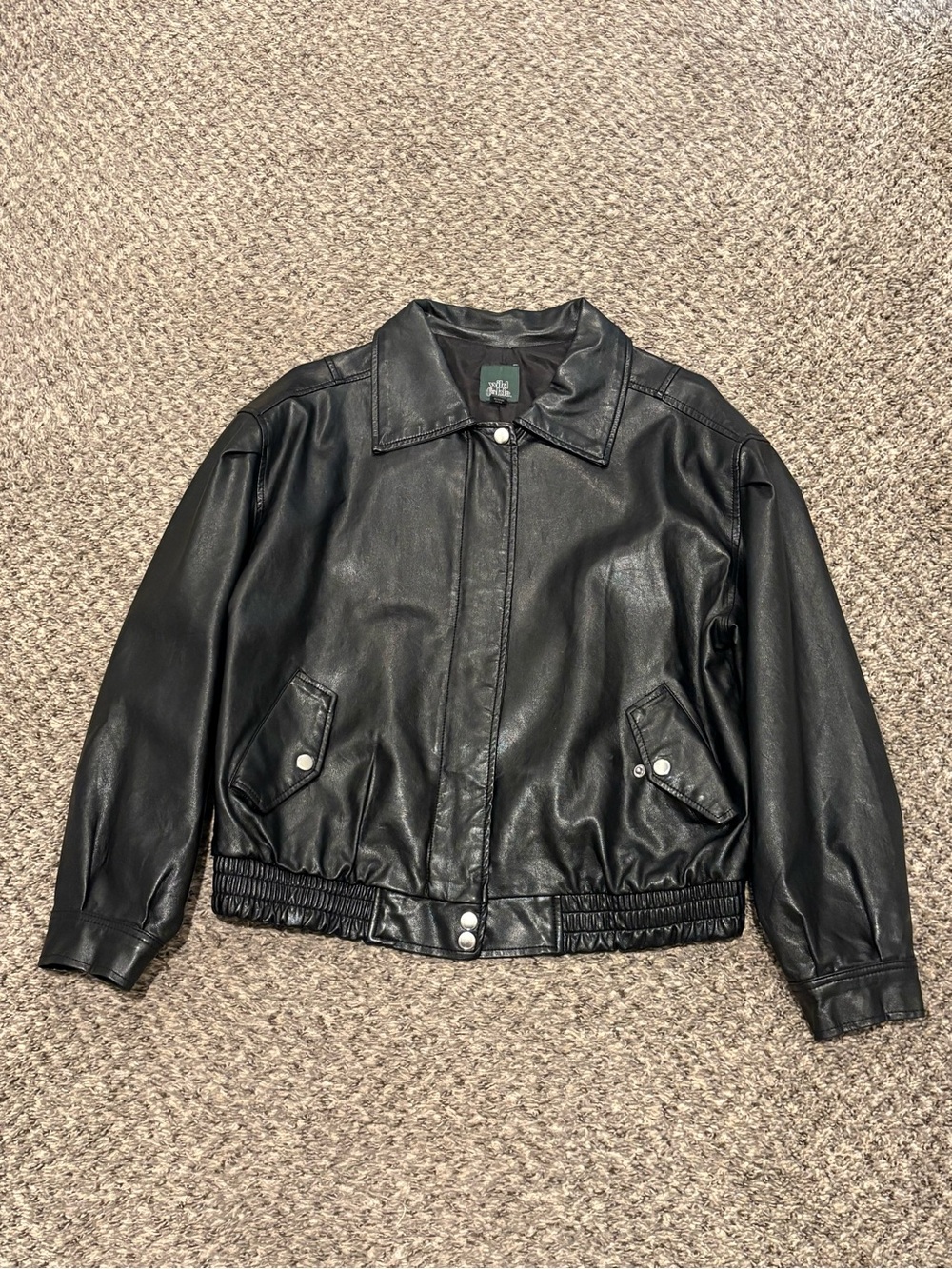 Classic Black Non Leather Bomber Jacket - Women